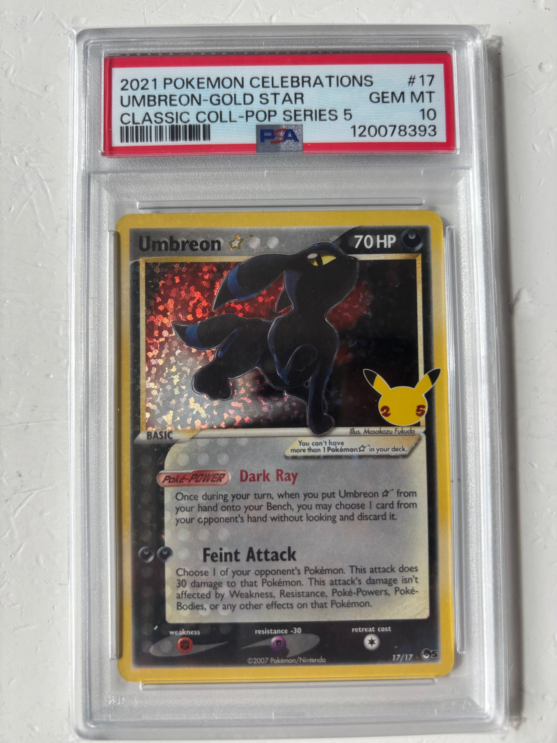Psa 10 kaart van Umbreon gold star celebrations